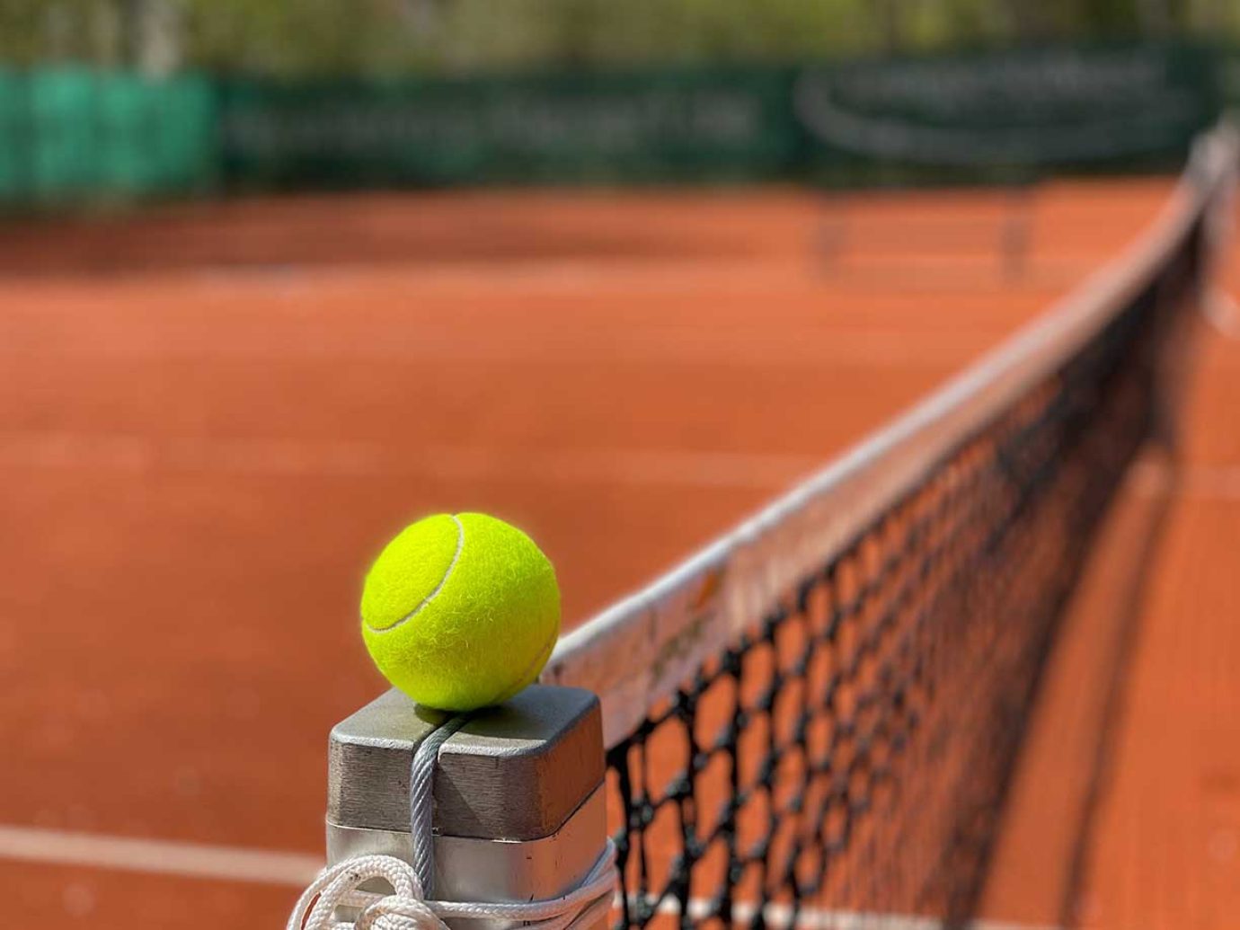 Tennisplatz im Bregenzerwald mit Tennisball im Fokus